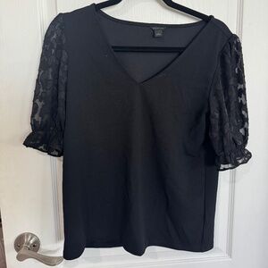 Ann Taylor Black Sheer Sleeve Top Size S